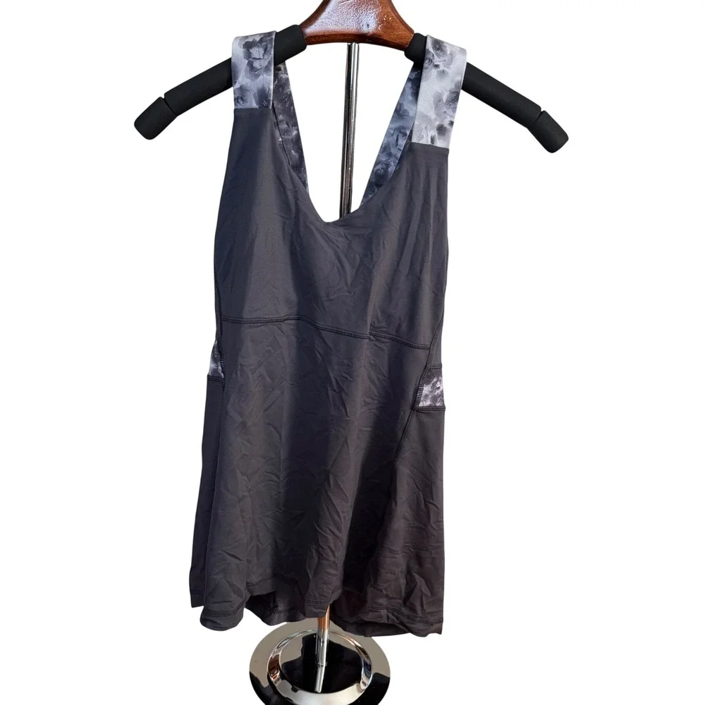 Lululemon Yoga Tank Top Gray 10 Floral Straps Athleisure Gym Workout